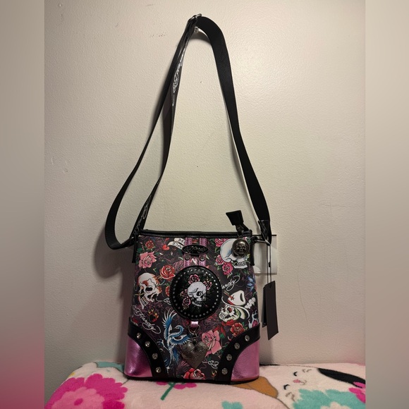 Ed Hardy Handbags - Ed Hardy Skull & Roses Studded Crossbody Bag BNWT